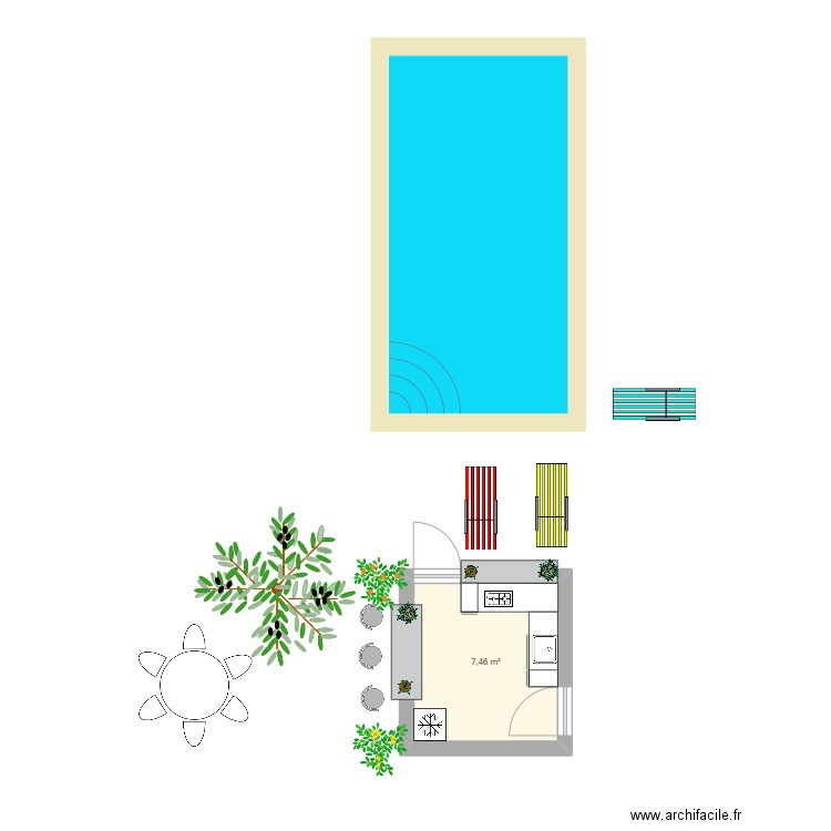 Cuisine été. Plan de 1 pièce et 7 m2