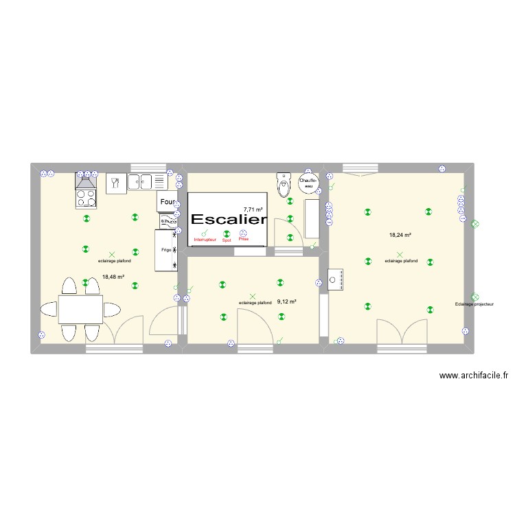 Maison. Plan de 4 pièces et 54 m2