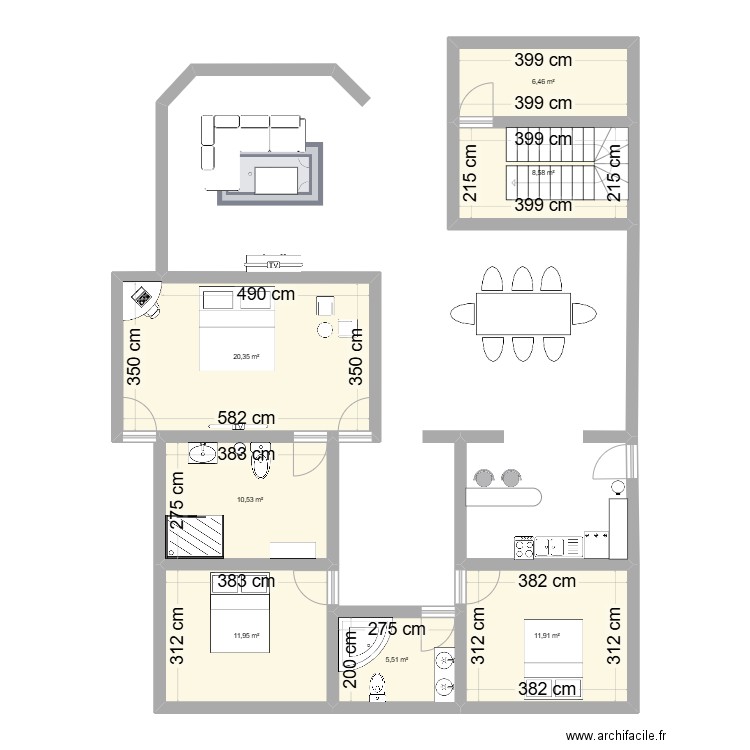 Maison 3 Ch. Plan de 7 pièces et 75 m2