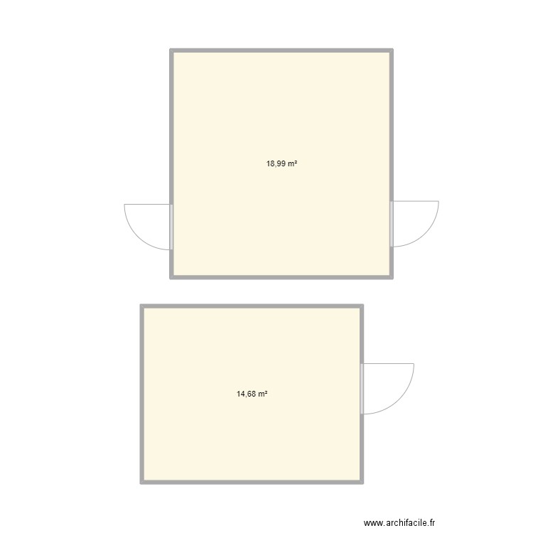 salle. Plan de 2 pièces et 34 m2