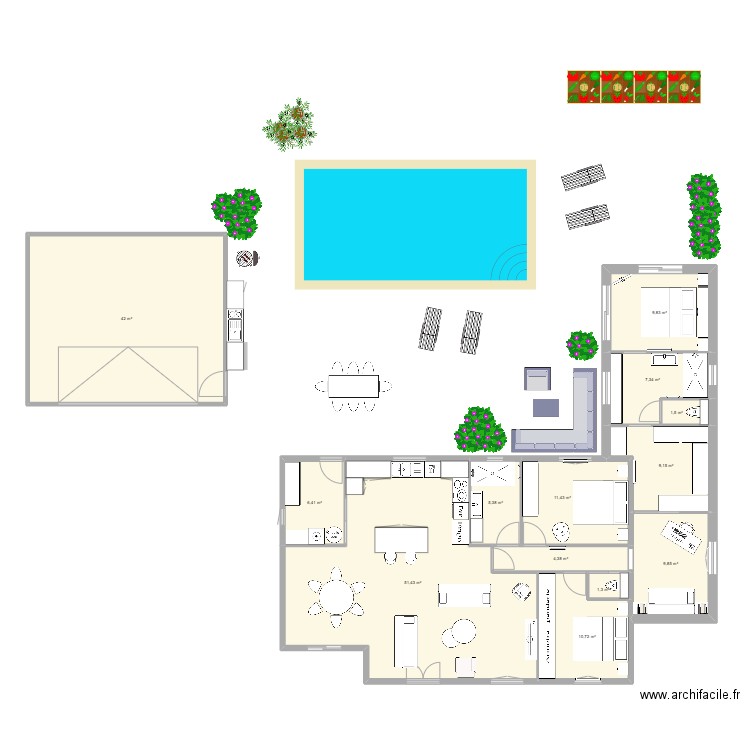 Caro et Raboune. Plan de 13 pièces et 171 m2