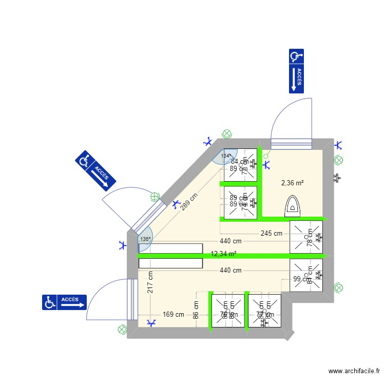 Point rencontre. Plan de 2 pièces et 15 m2