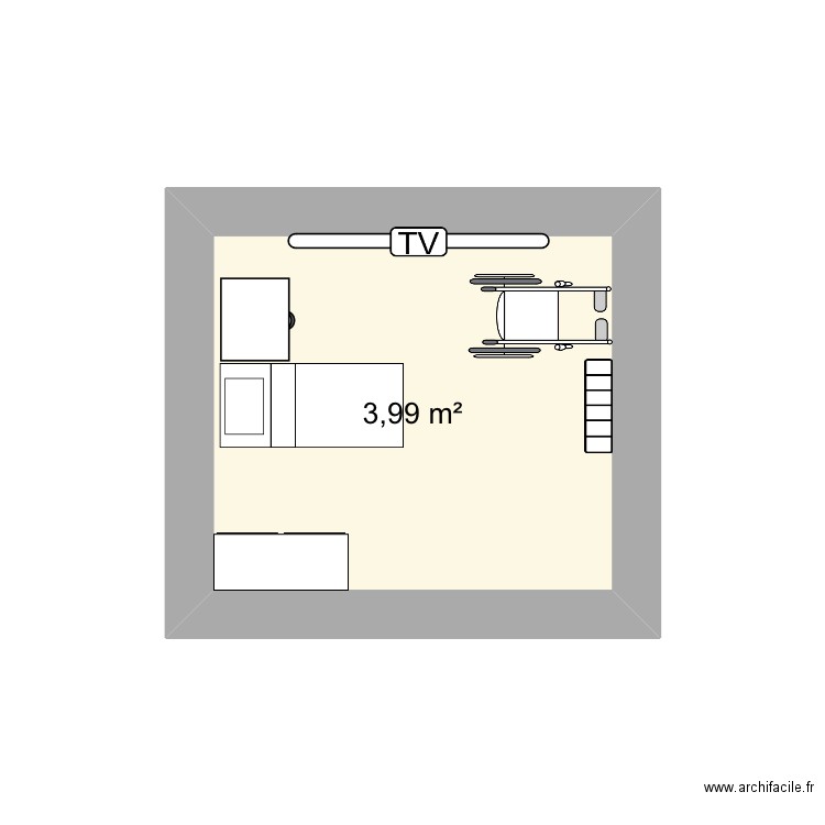 Chambre . Plan de 1 pièce et 4 m2