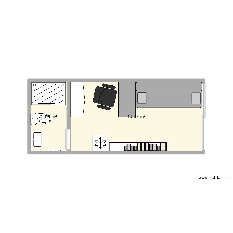 Bureau_1. Plan de 2 pièces et 14 m2