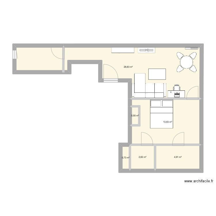 F2 Clichy new. Plan de 6 pièces et 51 m2