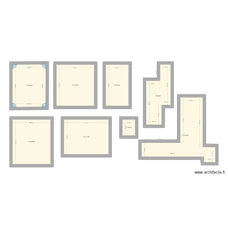 Test. Plan de 8 pièces et 89 m2