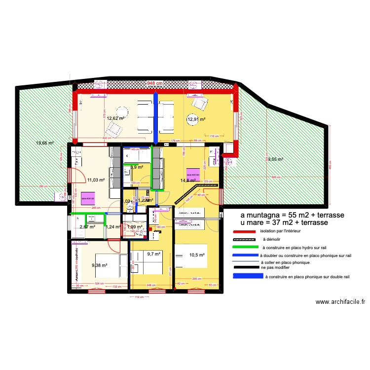 1er étage gîtes bis. Plan de 17 pièces et 181 m2