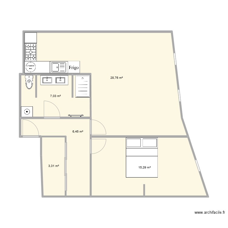 test. Plan de 5 pièces et 61 m2