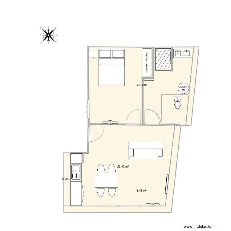 pavillon haut vivonne. Plan de 4 pièces et 49 m2