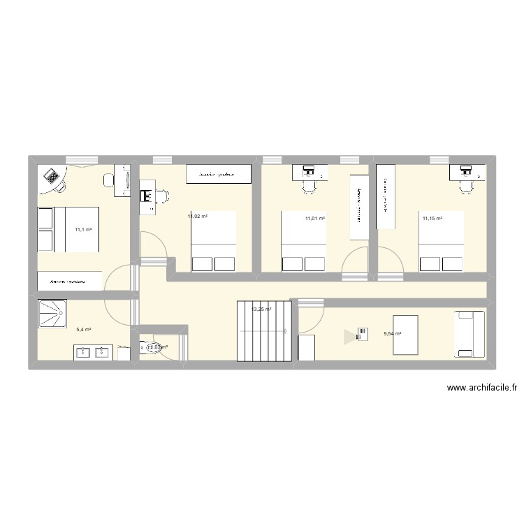 ETAGE 1. Plan de 8 pièces et 74 m2