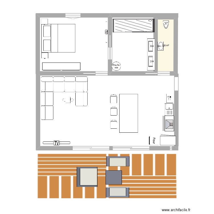 mag. Plan de 1 pièce et 4 m2