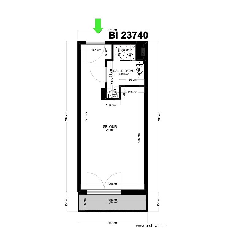 BI 23740. Plan de 5 pièces et 28 m2