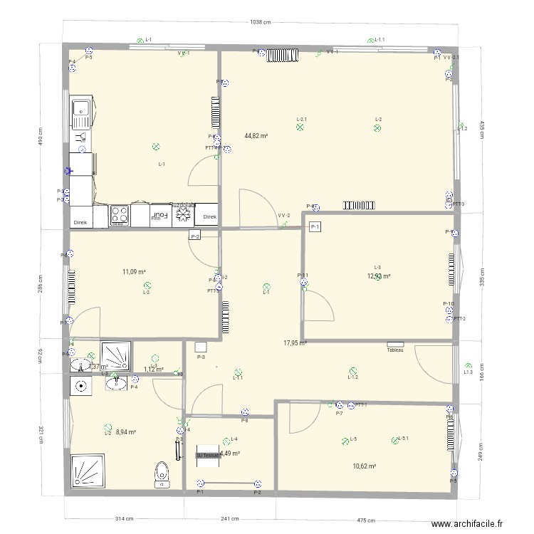 Musa köy mutfak . Plan de 10 pièces et 120 m2