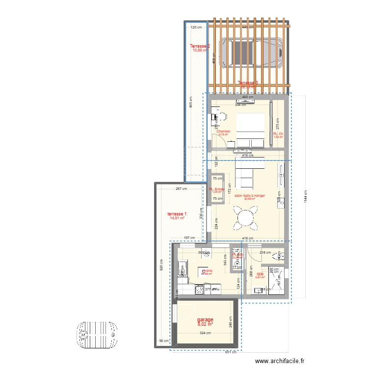 Plan avec abri de jardin. Plan de 11 pièces et 100 m2