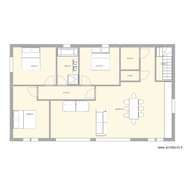 Ploemel etage 2. Plan de 9 pièces et 105 m2