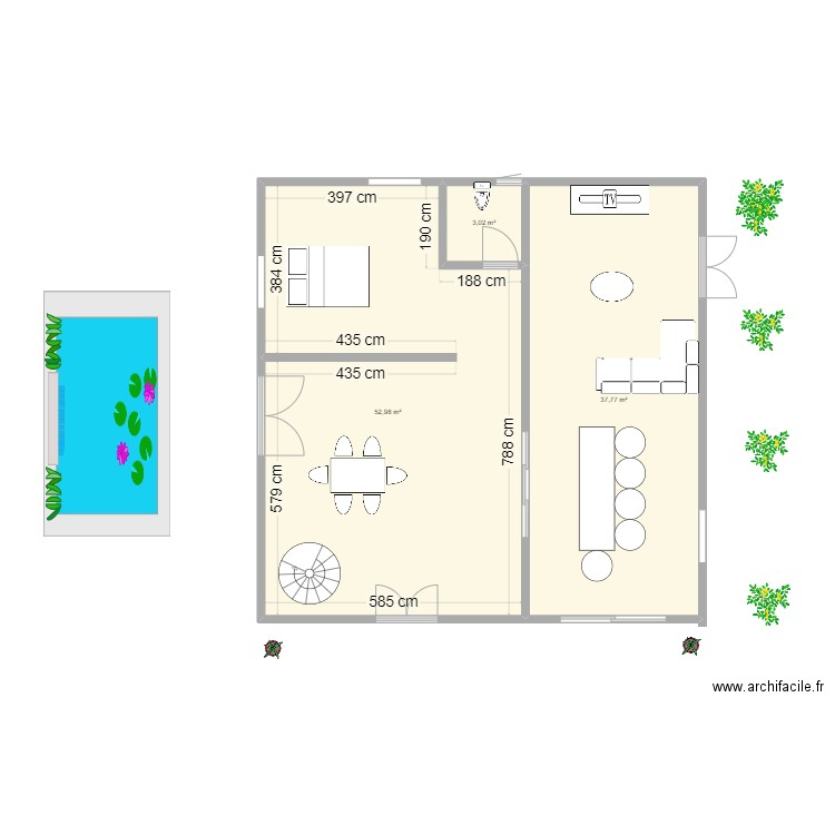 CAVE SENE. Plan de 3 pièces et 94 m2