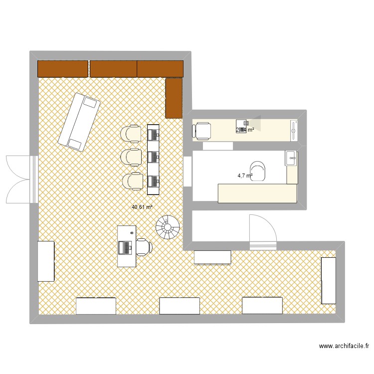 stage. Plan de 3 pièces et 47 m2