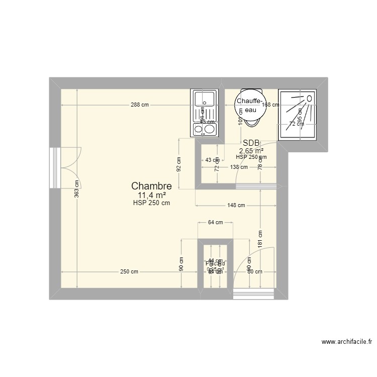 Projet LCD SUD GARE_brut. Plan de 3 pièces et 14 m2