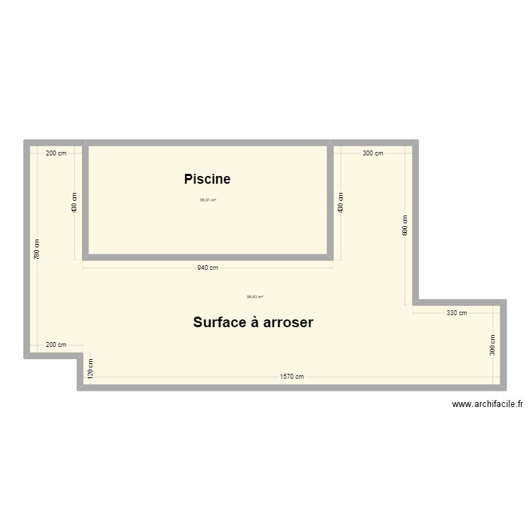 Jardin Piscine. Plan de 2 pièces et 134 m2