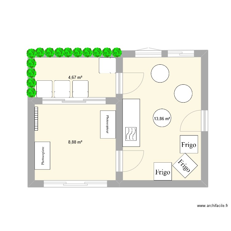 Tisanerie. Plan de 3 pièces et 27 m2