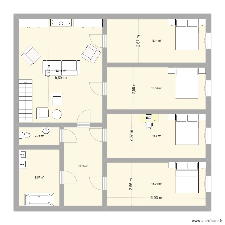 home. Plan de 8 pièces et 119 m2