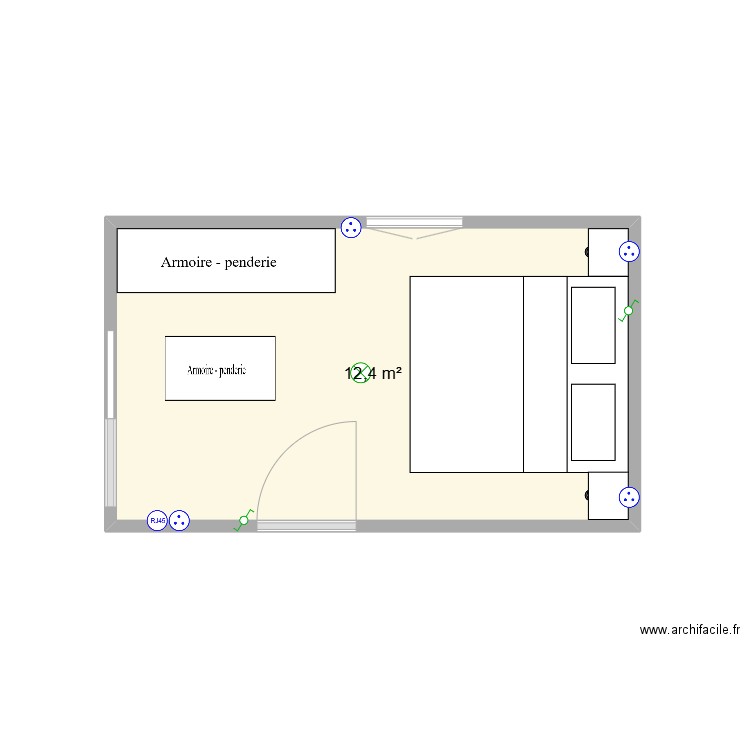 Chambre parentale. Plan de 1 pièce et 12 m2