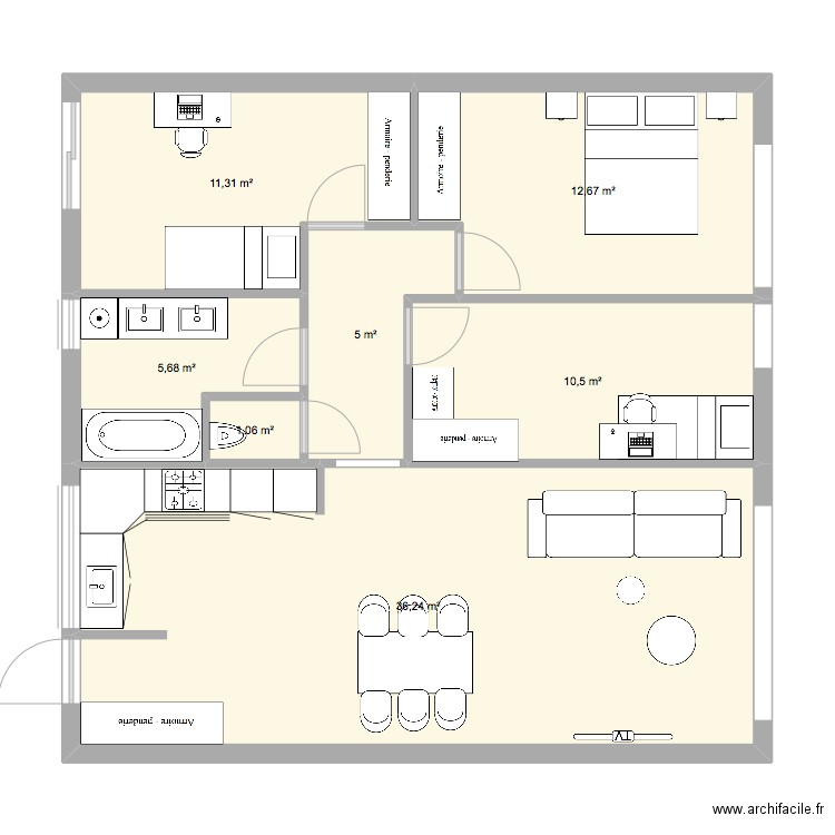 APPARTEMENT RDC GRANGE . Plan de 7 pièces et 82 m2