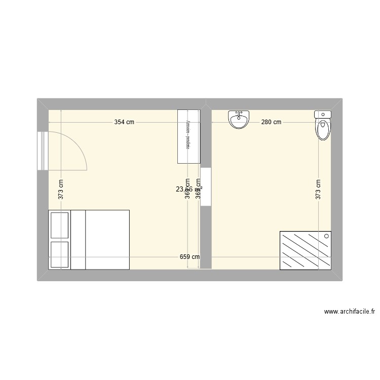 chambre pmr. Plan de 1 pièce et 24 m2