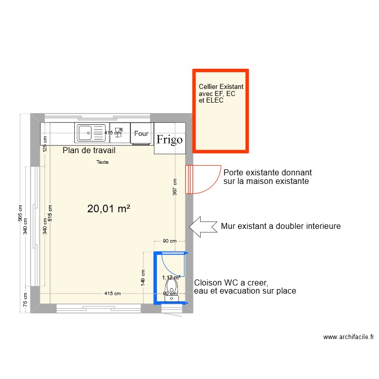 EXTENSION TAUSSAT. Plan de 3 pièces et 24 m2