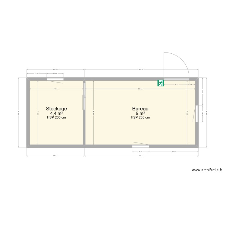 Bureau avec stockage - 14m². Plan de 2 pièces et 13 m2