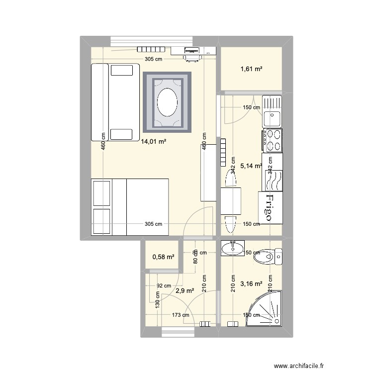 Studio Chambery. Plan de 6 pièces et 27 m2