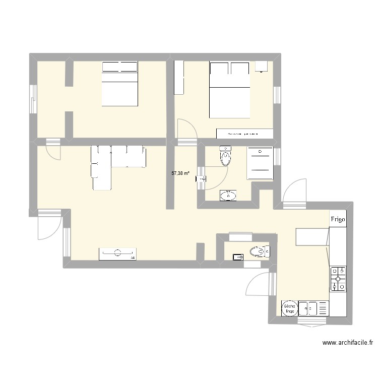 plan maison satec 2. Plan de 1 pièce et 57 m2