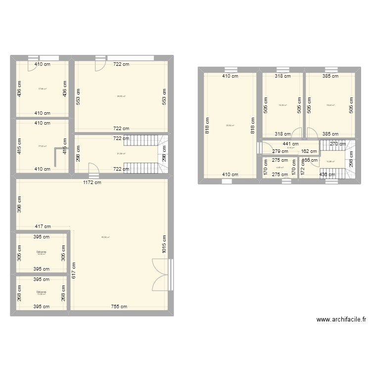 Couston ébauche. Plan de 13 pièces et 302 m2