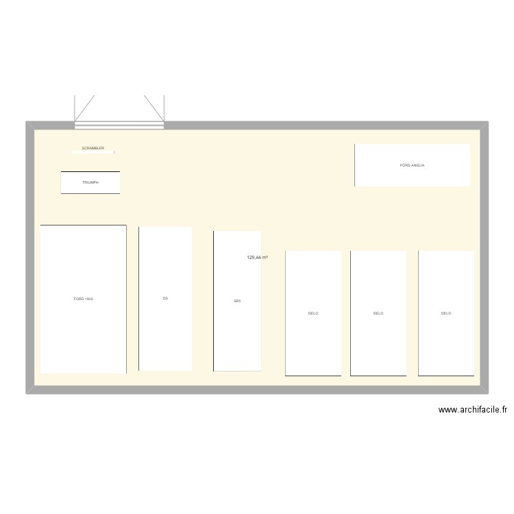 garage. Plan de 1 pièce et 129 m2