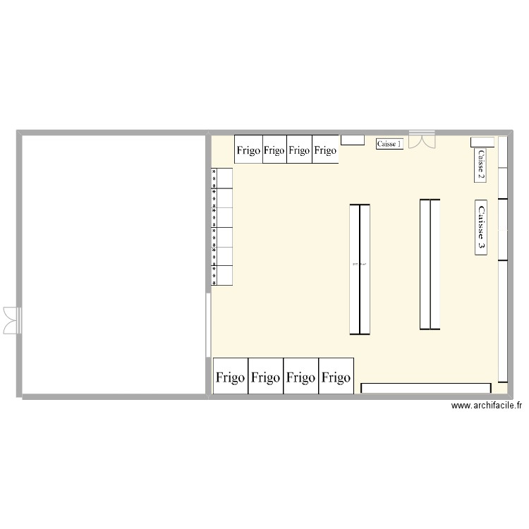 magasin. Plan de 1 pièce et 217 m2