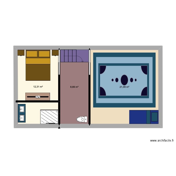 -2ème étage Bieville . Plan de 3 pièces et 42 m2