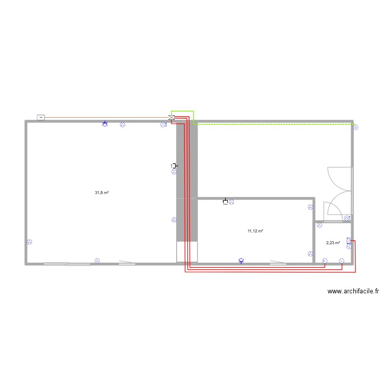 dédié ss sol. Plan de 3 pièces et 45 m2