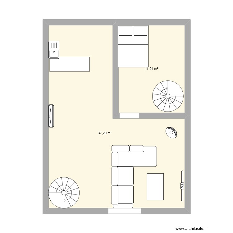 ETAGE grange. Plan de 2 pièces et 49 m2