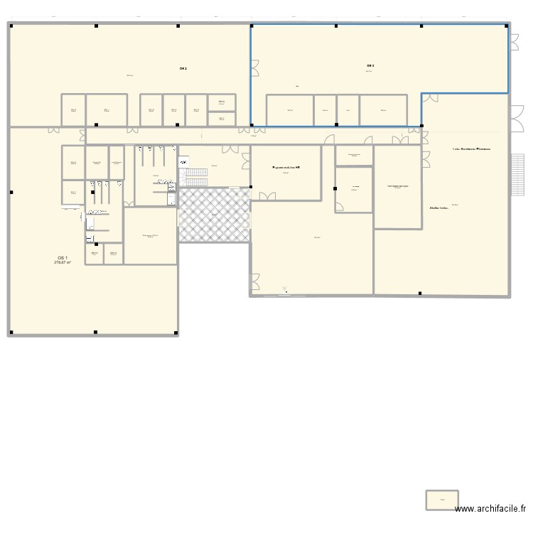 27.02 Plan OS R+1. Plan de 33 pièces et 2072 m2