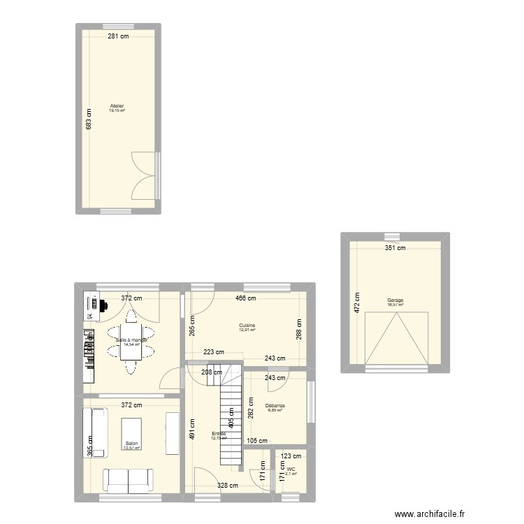 Plan RDC. Plan de 8 pièces et 98 m2