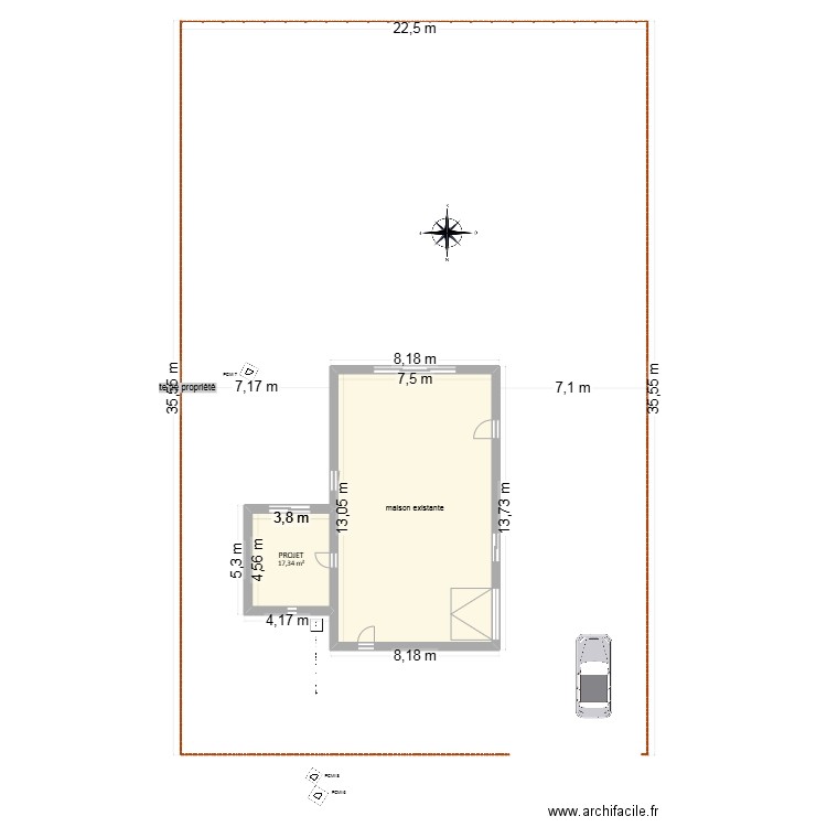 extension1. Plan de 2 pièces et 115 m2