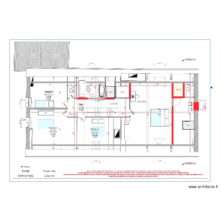 Plan Etage 1. Plan de 1 pièce et 2 m2