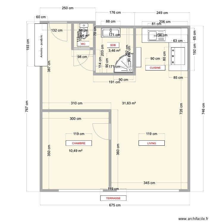 appart. Plan de 4 pièces et 47 m2