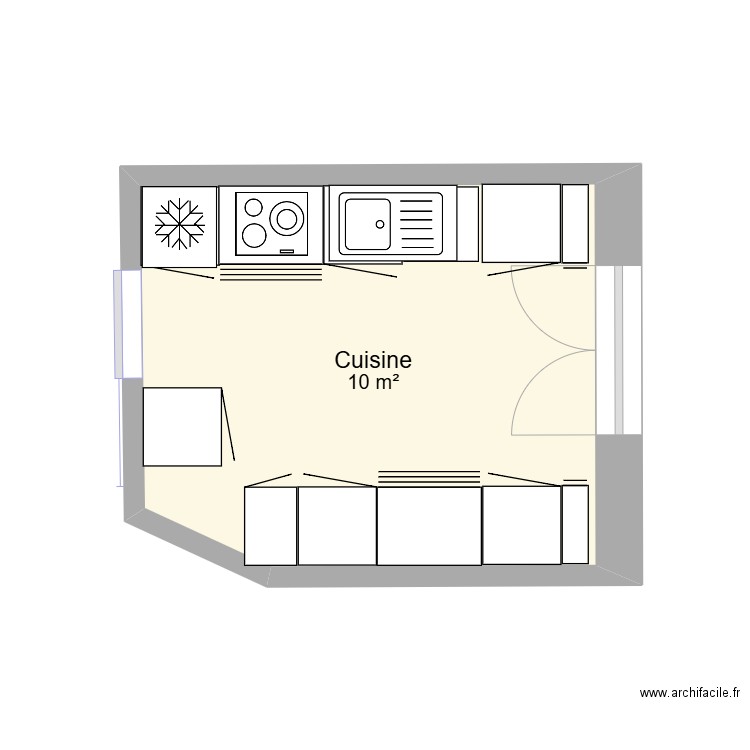 Cuisine Le Pout V1. Plan de 1 pièce et 10 m2