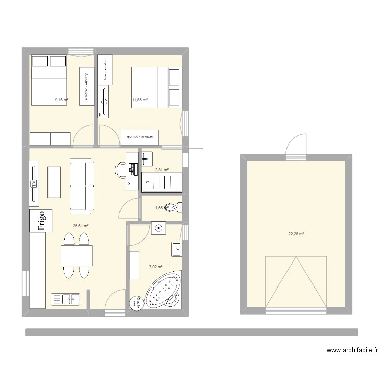 Idée maison 60m². Plan de 7 pièces et 80 m2