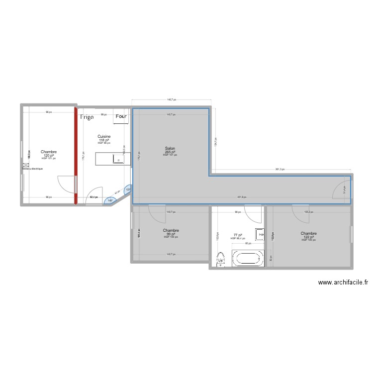 5514 - Plan projeté. Plan de 6 pièces et 74 m2