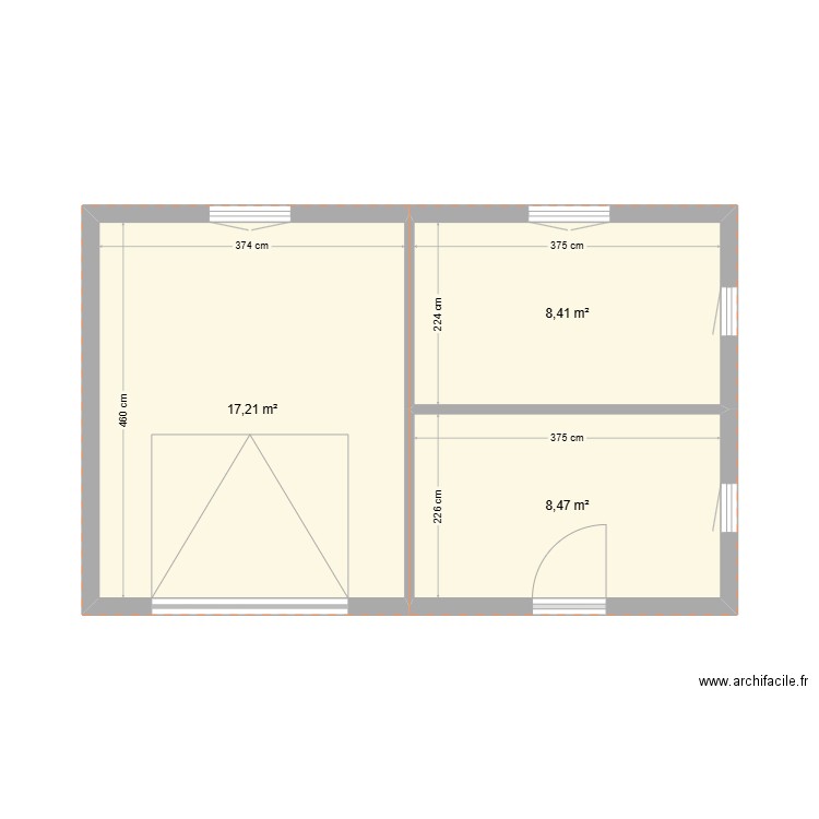 Atelier. Plan de 3 pièces et 34 m2