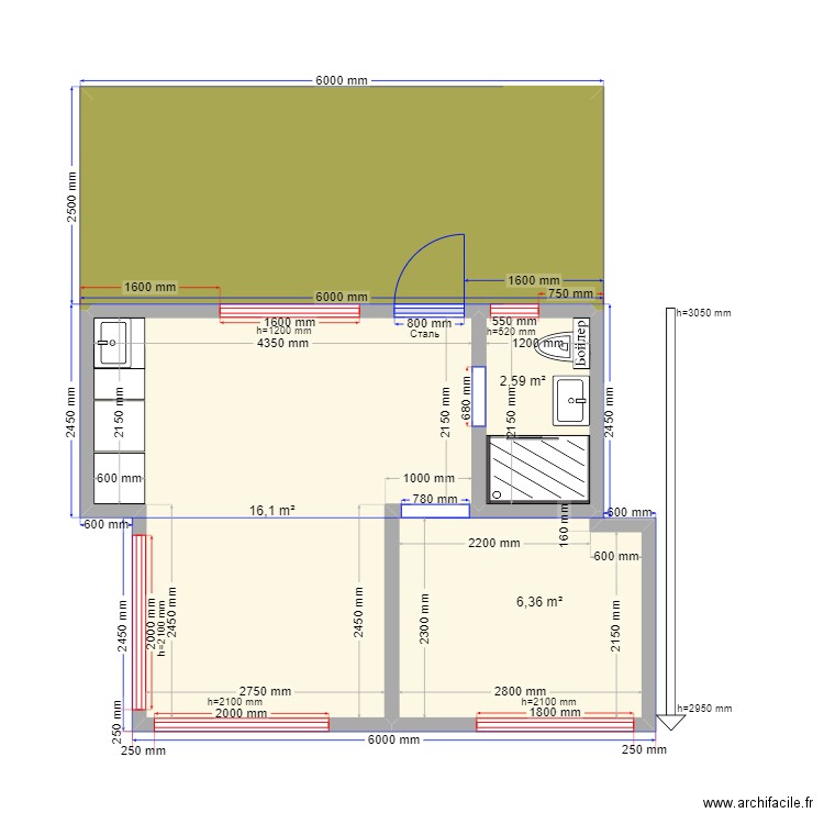 Яншино. Plan de 4 pièces et 38 m2