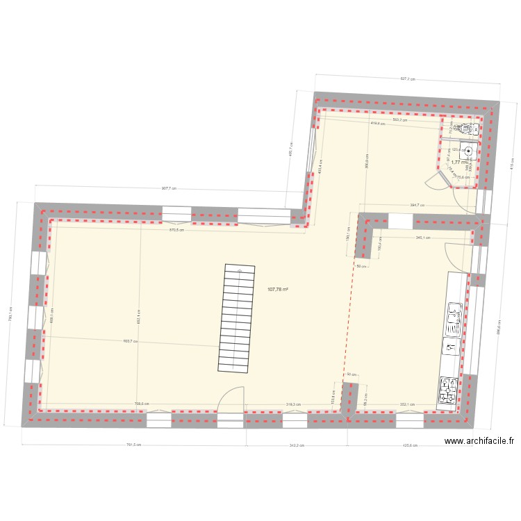 Etage projet aménagement (sauvegarde). Plan de 3 pièces et 114 m2