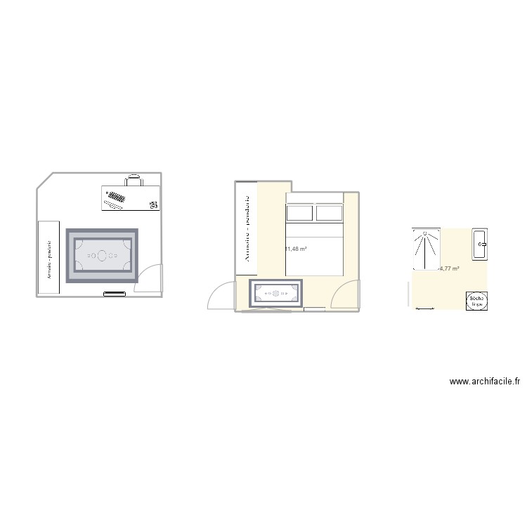 SDB Truffaut. Plan de 2 pièces et 16 m2